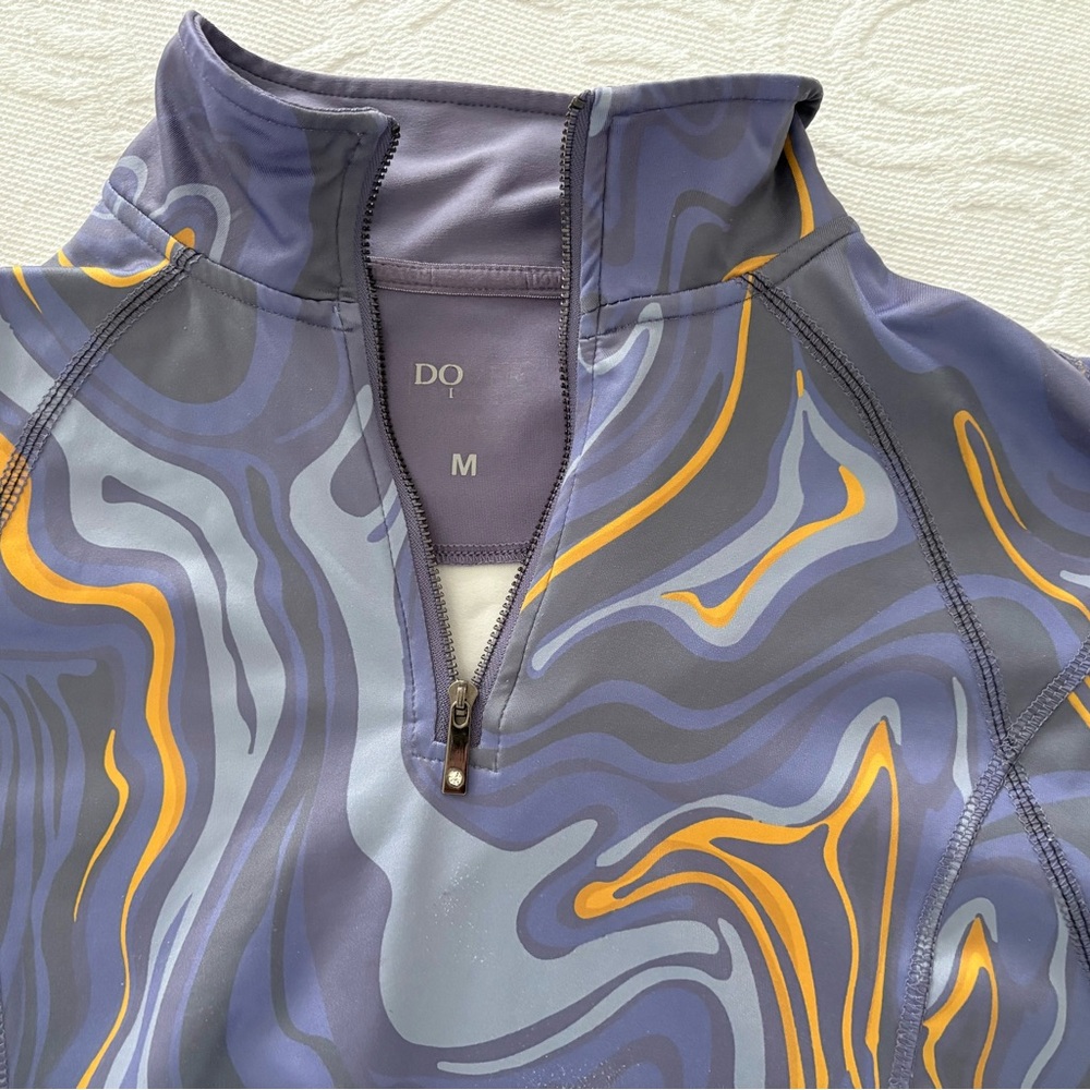Dover Saddlery Riding Shirt, Blue and yellow marble swirl half zip